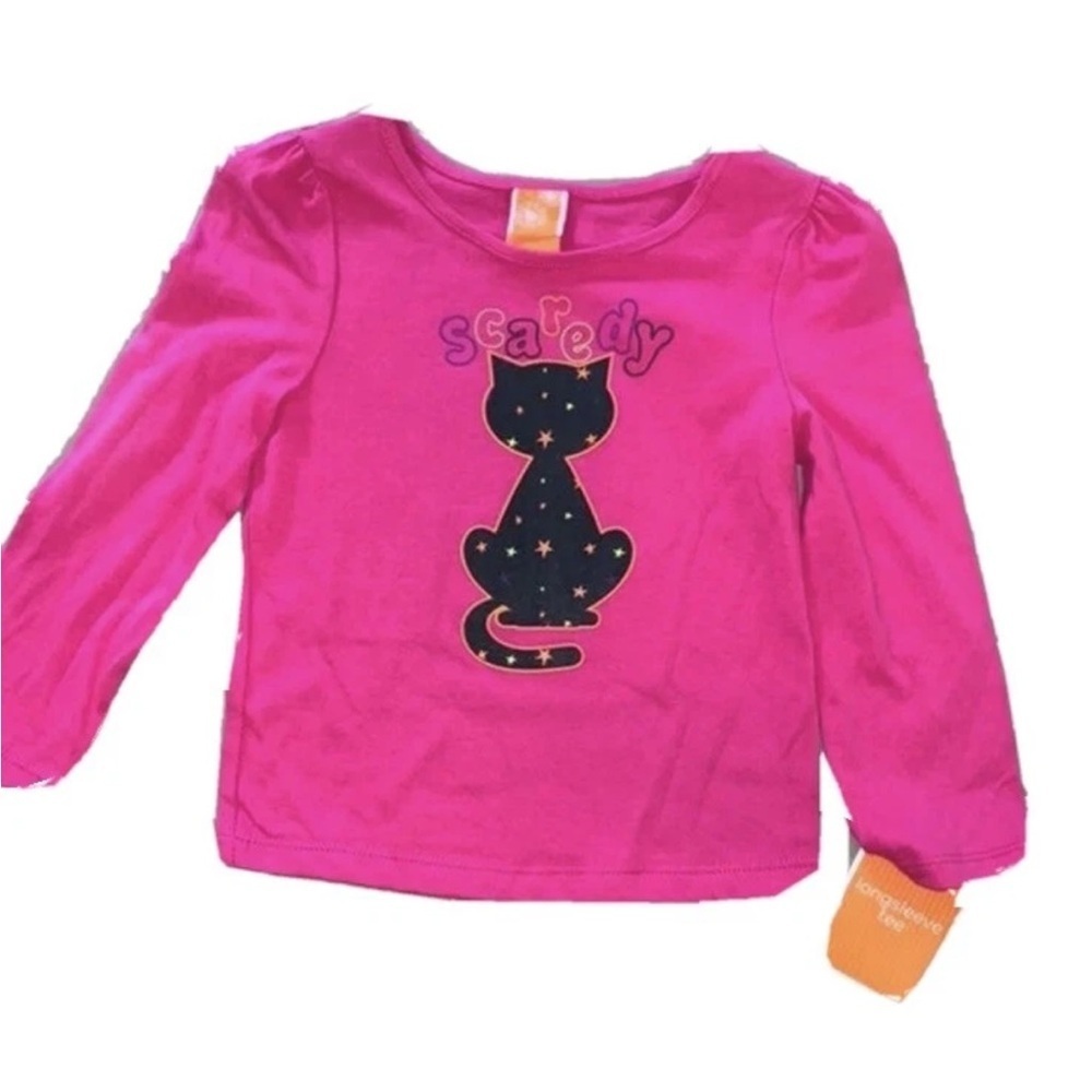 Black Cat Applique Halloween Girls Top Shirt Long Sleeve 24m Hot Pink